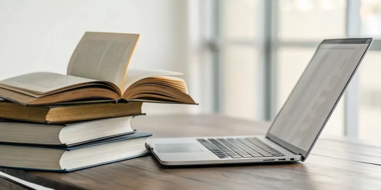 A laptop and an open bible on a desk for a free metaphysical bible study.