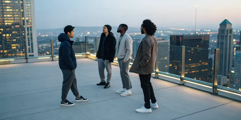 Four men on a rooftop showing spiritual unity from a one mind verse.