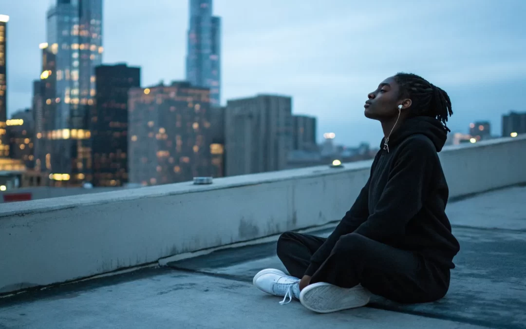 A person meditating at sunset to attract miracles and divine connection.
