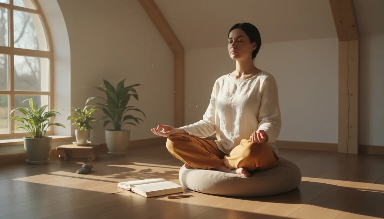 Person practicing meditation and journaling to clear spiritual blockages