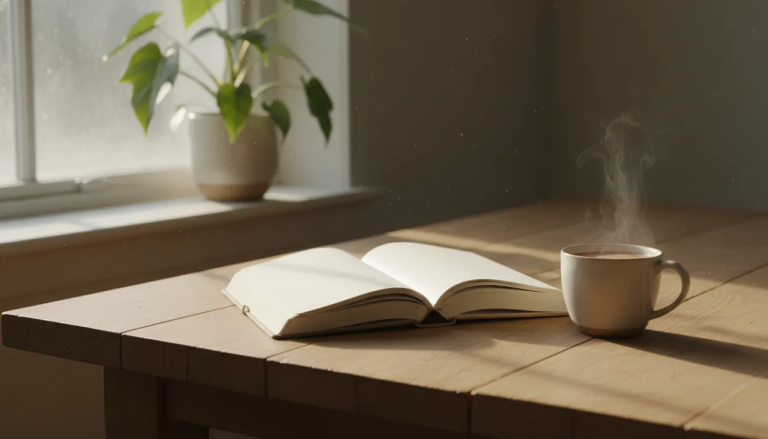 Sunlit journal for reflecting on religious trauma vs spiritual awakening