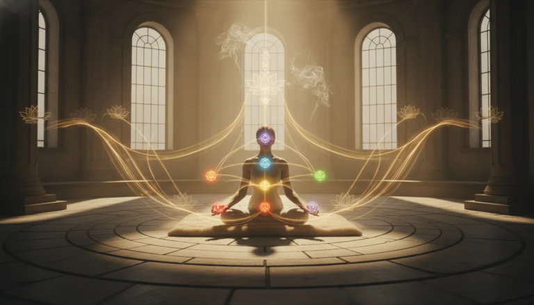 Warm golden energy flowing through the chakras during healing