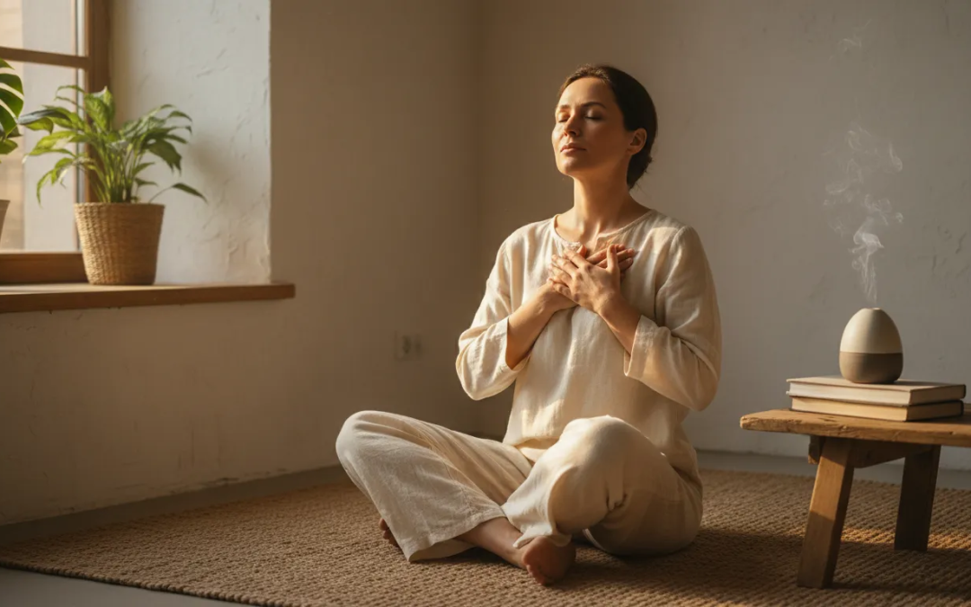 Person practicing compassionate reflection while healing shame