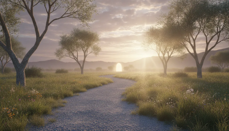 Quiet path at dawn beneath clouds, symbolizing grief and enduring faith