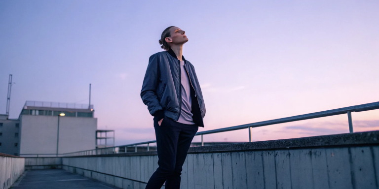 A person on a rooftop at sunset, reflecting on how to stop feeling guilty.