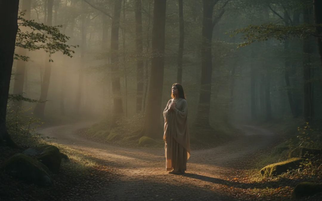 A contemplative person discerning intuition from fear