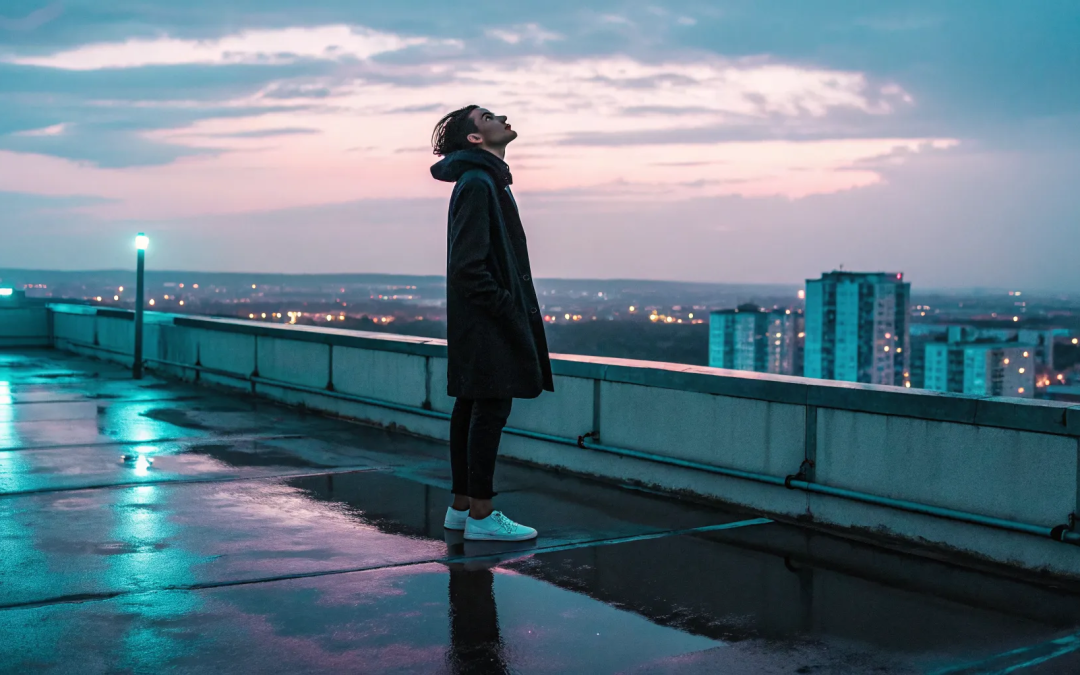 A person on a rooftop at dusk, learning to trust God when life isn't going the way they hoped.