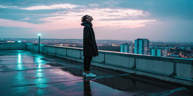 A person on a rooftop at dusk, learning to trust God when life isn't going the way they hoped.