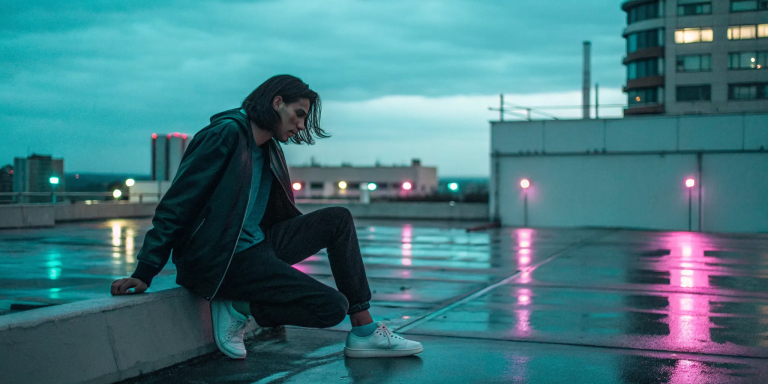 A person alone on a rooftop considers their suffering and questions if God is love.
