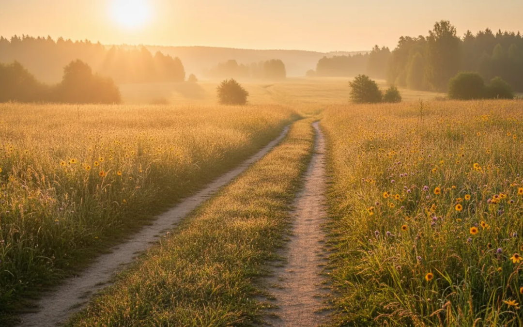 A peaceful open path at sunrise symbolizing spiritual reflection and renewal
