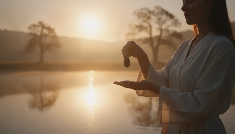 Person releasing guilt into warm spiritual light
