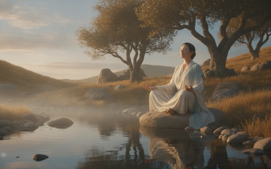 A peaceful person releasing spiritual perfectionism into grace