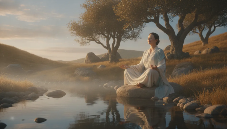 A peaceful person releasing spiritual perfectionism into grace