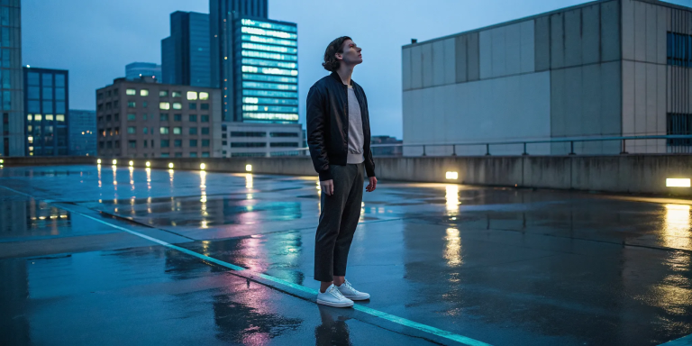 A lone person on a rooftop questioning why they never feel like they are enough.
