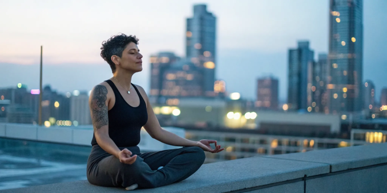 A person outdoors practicing breathwork for emotional release.