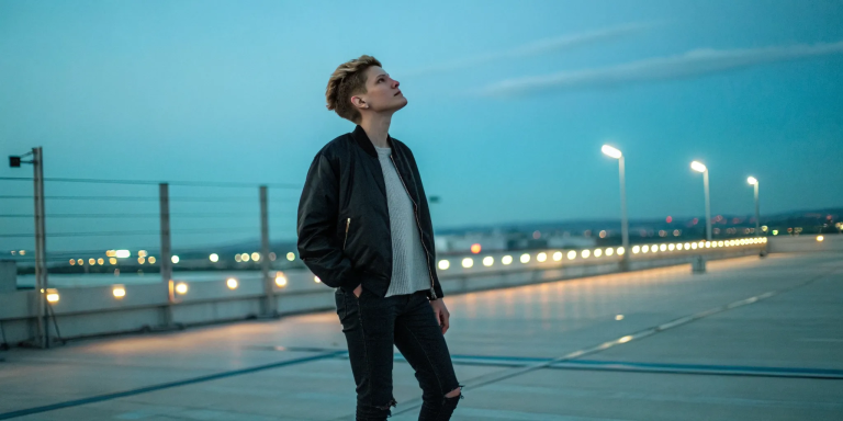 A person on a rooftop at dusk looking up for energy clearing for spiritual blocks.