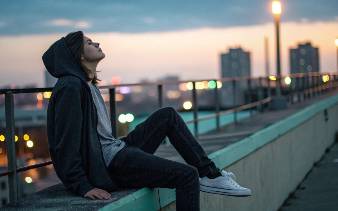 Young person in a hoodie sits alone, recovering from guilt and fear after confession.