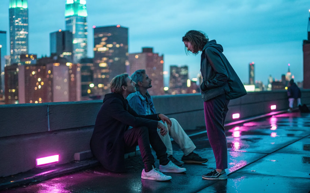 Three people on a rooftop feeling isolated by religious trauma from Catholic sexual teachings.