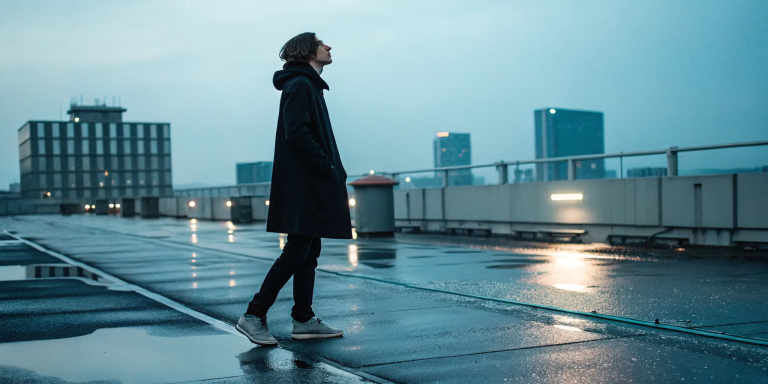 Person on a rooftop, finding the courage to discover their spiritual purpose at this stage of life.