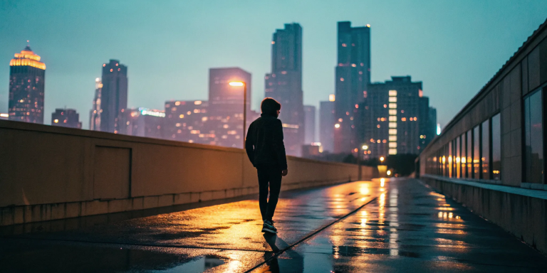 A person walking alone on a rooftop, learning to discern God's guidance from their own fear.