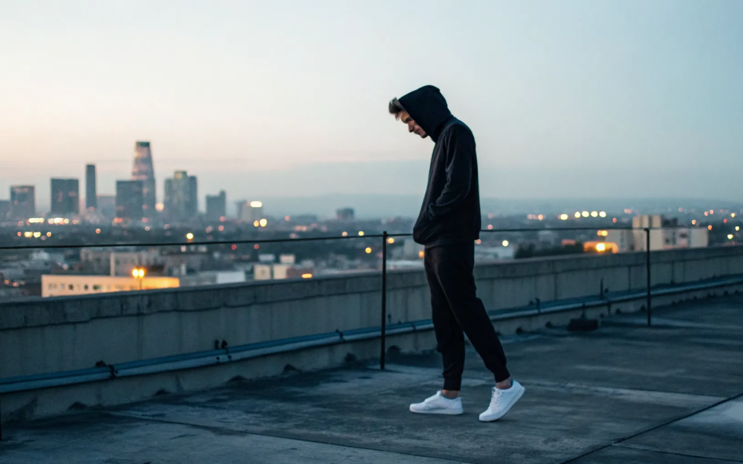 A lone man on a city rooftop reflects on how to restore spiritual energy.