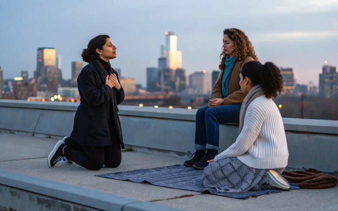 Women supporting each other in spiritual healing after leaving the Catholic Church.