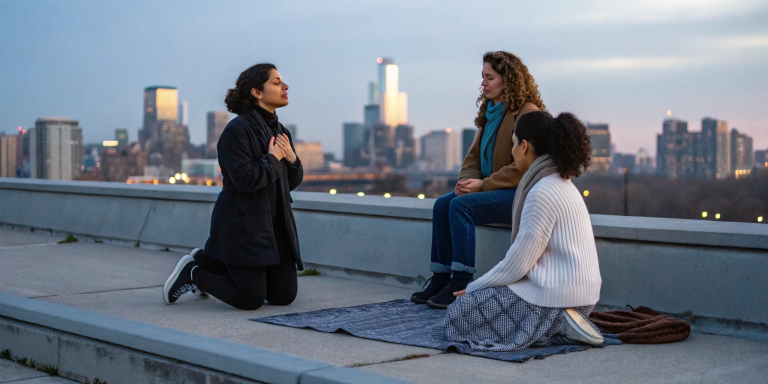 Women supporting each other in spiritual healing after leaving the Catholic Church.