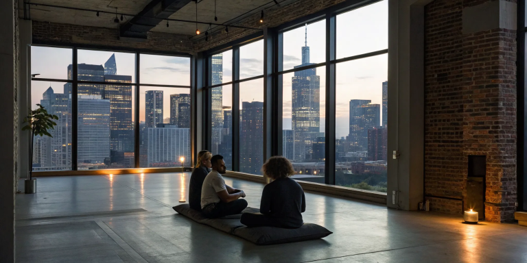 A guided spiritual healing session with a group meditating peacefully.