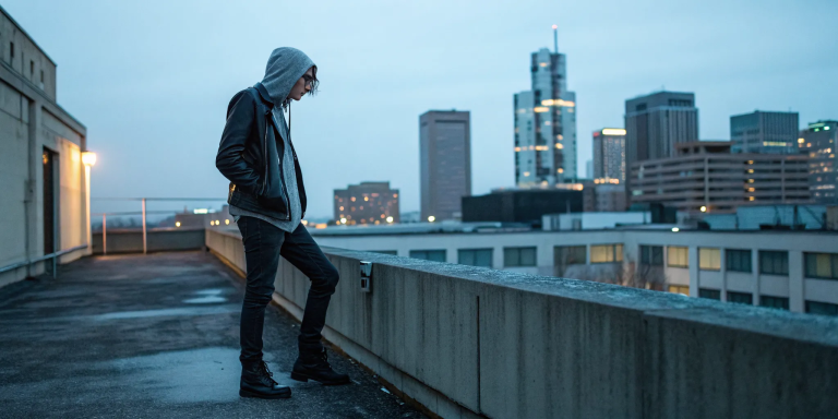 A person alone on a rooftop wondering why they still feel guilty after leaving Catholicism.