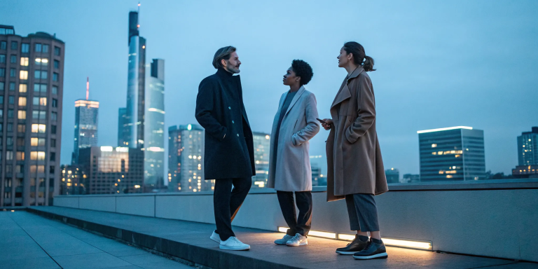 A group connects during a spiritual mentorship program on a city rooftop.