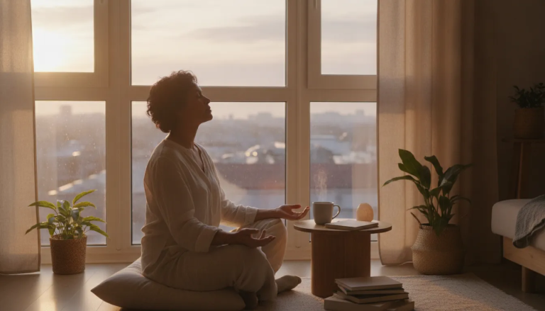 Person sitting in quiet morning light and experiencing God as personal